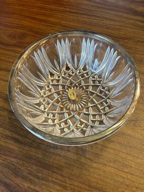 Vintage 24% Lead Crystal Serving Bowl with Silver Plated Rim